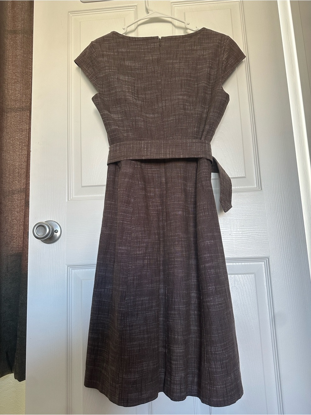 Ann Taylor Textured Brown Midi Dress with Belt - Picture 3 of 3
